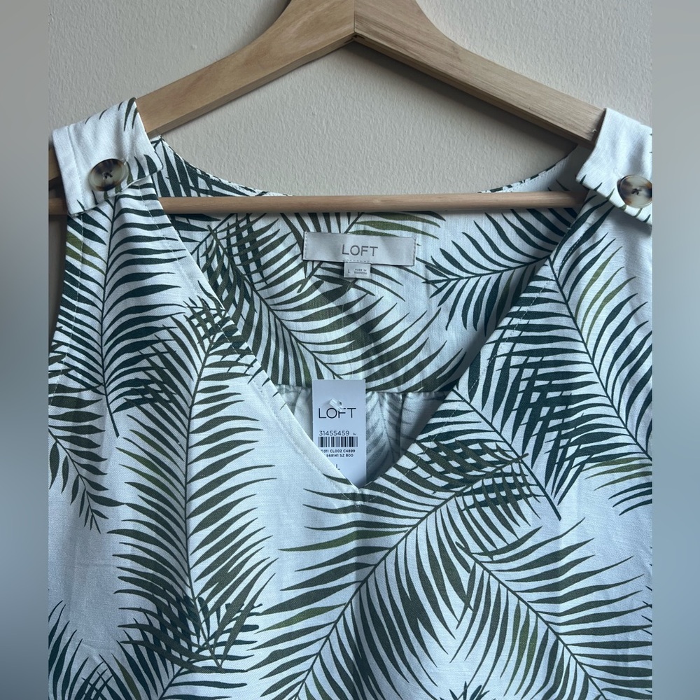 LOFT Linen Blend Palm Leaf Print Loose V-Neck Tank Size L NWT - Picture 3 of 7